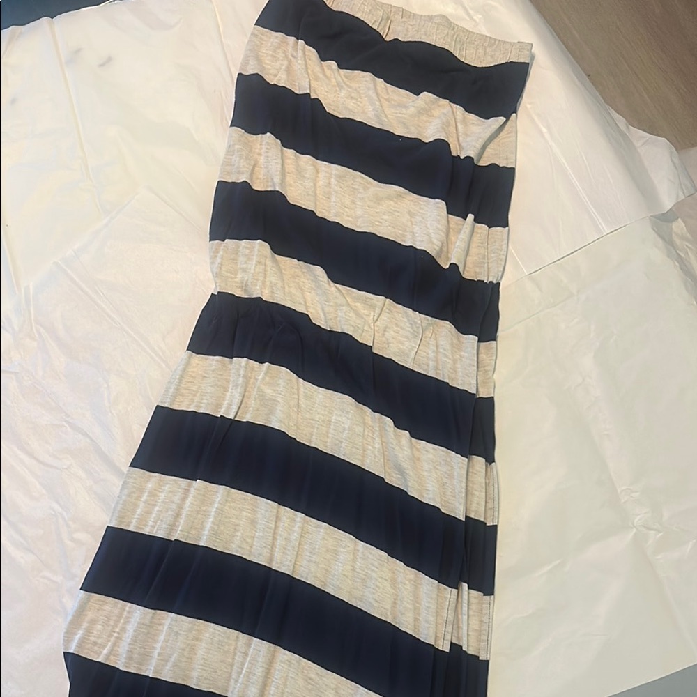 Garage Navy and Cream Striped Pencil Skirt